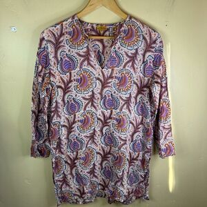 Roberta Roller Rabbit Womens Floral Flowy Size Medium Tunic Blouse Casual Wear‎
